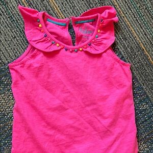 Boden Kids Flutter Ruffle Tank with Colorful Poms at Neckline 💯% cotton!